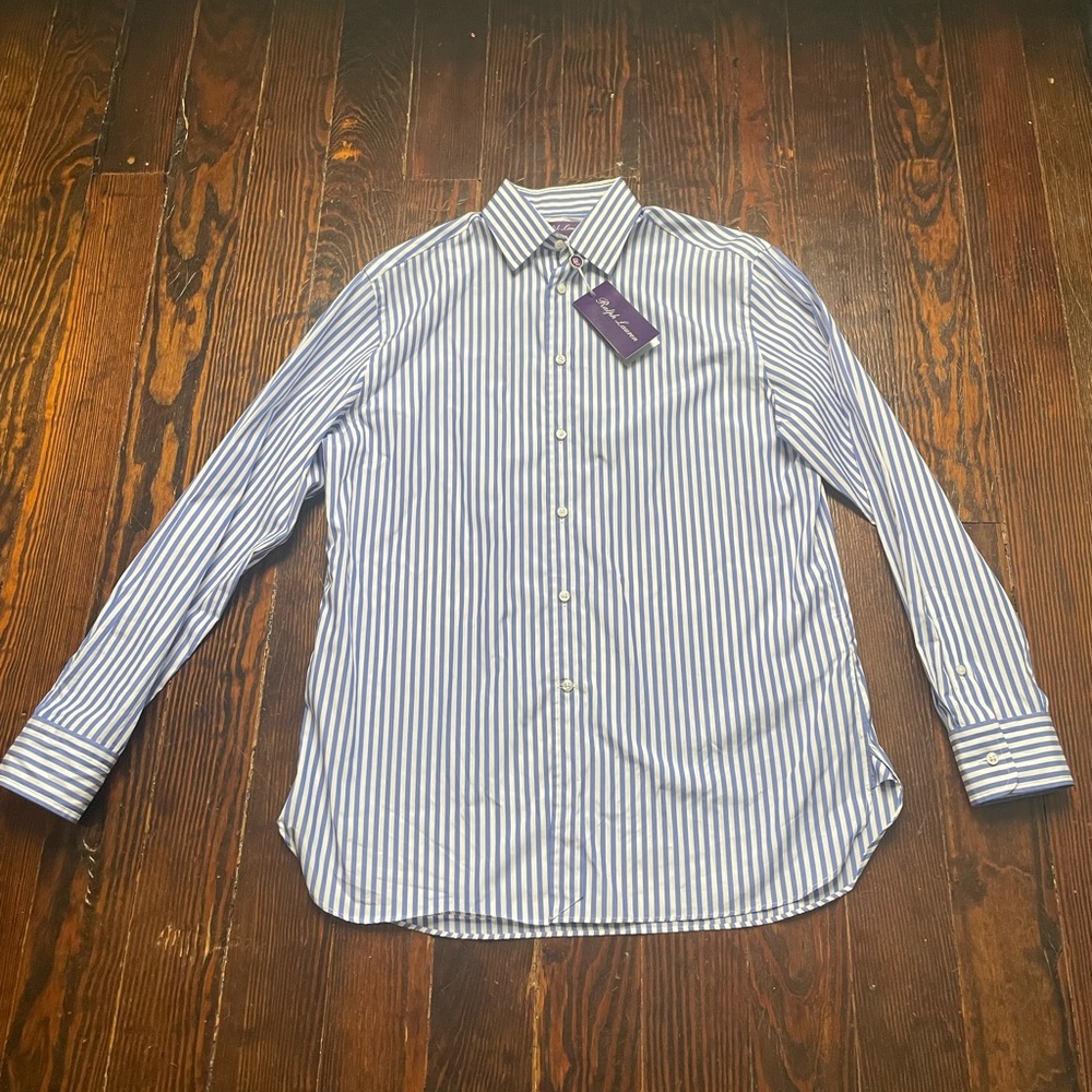 Ralph Lauren Purple Label Size 6 Women’s Striped Button Up Blue White Small NWT